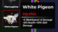 The boosts given by White Pigeon (Image via Roblox)